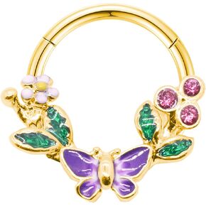 VERAMI 316L Septum Rings Hoop, 16G Surgical Stainless Steel Segment Nose Rings,Butterfly Flower Cartilage Clicker Hoop Earrings for Rook Daith Tragus, Hypoallergenic Women…