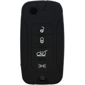 Silicone Cover Protector Case Holder Skin Jacket Compatible with JEEP Renegade 4 Button Flip Remote Key Fob CV4757 Black