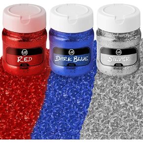 Glitter – 4th of July Glitter, Bulk Glitter 4oz EA Independence Day Decor, 3 Ct Glitter for Crafts, Fine Glitter Fourth of July Accessories, Red, Blue, Silver - independence Day Glitter Crafts
