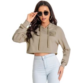 Womens Hoodies Fashion Sweatshirts for Women Cropped Hoodie Women’s Casual Long Sleeve Tops Chest Leather Print