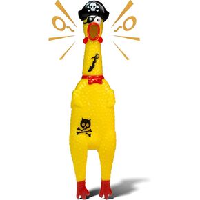 Novelty Place Pirate Style Squawking Chicken Dog Toys - 12 Inches Yellow Rubber Squeeze Squeaky and Screaming Chicken for Pets or Kids