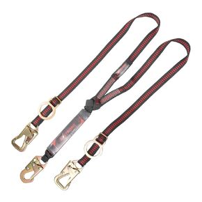 UFL201422 100% Tie-Off Tie-Back Design Twin Leg Shock Absorbing Lanyard with 1 Snap Hook, 2 Tie-Back Hooks and Adjustable D-Rings, ANSI Compliant, 6-Ft, Black/Red