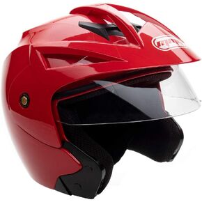 Motorcycle Scooter Street Open Face Helmet DOT - Flip Up Shield - Glossy Red (Large)