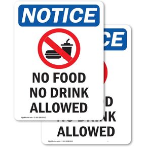 (2 Pack) No Food No Drink Allowed Sign With Symbol OSHA Notice Sign 5 Inch X 3.5 Inch Vinyl Label Decal Sticker Weather Resistant, UV Protected for Workplace, Construction Site, Made in the USA