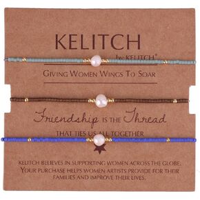 KELITCH 3 PCS Natural Pearls Bracelets Women Strand Thin Rope Friendship Bracelets Handmade Stack Charm Bracelets in Kuwait