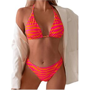 Women's 2 Piece Bikini Sets Striped Halter Tie Swimsuit Bathing Suit Beachwear