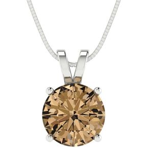 3 Ct Round Classic Simulated Champagne CZ Pendant Necklace 18" chain 14k White Gold Plated