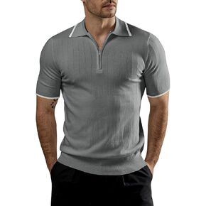 VATPAVE Mens Knit Polo Shirts Casual Short Sleeve Classic Ribbed Golf Shirt with Pockets