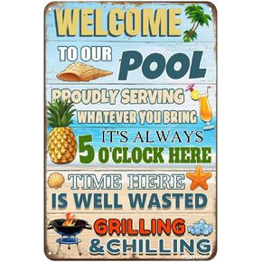 It's 5 O'clock Somewhere Retro Summer Tin Metal Signs Funny Wall Art for Home Beach Garden Bar Restaurant Wall Decoration 12X 8 Inches