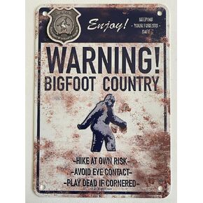 تحذير من علامة معدنية عتيقة من UOAIUDT! Bigfoot Country Bigfoot ملصق تين تسجيل ريترو لوحة المنزل المرآب رجل الكهف حديقة هدية لديكور الحائط 12x16 بوصة in Kuwait