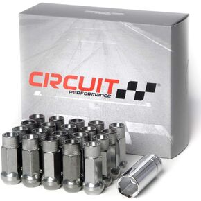 Circuit Performance Forged Steel Extended Open End Hex Lug Nut for Aftermarket Wheels: 12x1.25 Hyper Black - 20 Piece Set + Tool
