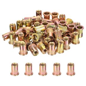 uxcell 60Pcs Rivet Nuts Flat Head, M10-1.5 Carbon Steel Threaded Insert Nuts Knurled Body