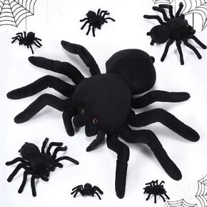 7 Pcs Black Spider Stuffed Animal 1 Giant Mommy Spider Stuffed Animal with 6 Realistic Plush Baby Spiders Plush Spider Pillow Toy Set for Halloween Funny Prank Toy
