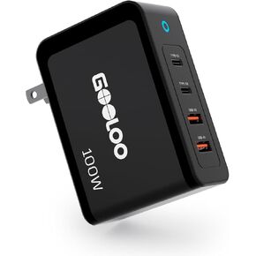 Gooloo 100W USB C Charger Block, 4-Port Foldable Compact Fast Wall Charger for MacBook Pro/Air/iPad/iPhone Series and More, SuperSafe Power Adapter for Gooloo GT4000S/GT3000 Jump Starters