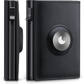 TRENDY Mens Pop Up Wallet for AirTag: Secure Holder for Apple Air Tag, RFID Blocking, Smart, Slim, Minimalist, Black - 9-14 Card Capacity | Cash Slot (Airtag not included)