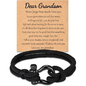 YSSHIN Grandson/Son/Brother Bracelet, Grandson Gifts from Grandma, Son Gifts from Mom Braided Leather Bracelet Gifts for Boys Men