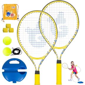 Kids Tennis Rackets 2 Pack with Tennis Trainer Rebound Balls, Size 19" & 21" Tennis Training Equipment for Parent-child activities, Portable Beginners junior Youth Tennis Practice Kit for Boy Girl