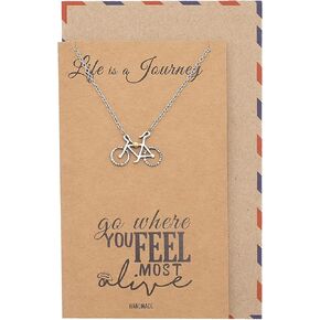 quan jewelry Journey Necklace with Bicycle Pendant for Women, Best Travel Bike Chain Accessories, Traveling Gifts for Men and Women, comes with Inspirational Quote