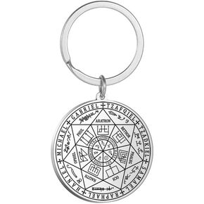 EUEAVAN Seal of The 7 Archangels Pendant Necklace Keychain for Men St. Michael 7 Archangels Spiritual Amulet Pagan Jewelry