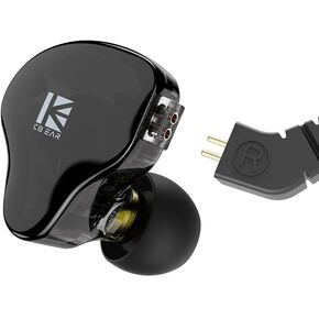 سماعة رأس KBEAR KS2، سماعة أذن ستيريو IEM 1BA 1DD، سماعة أذن هاي فاي فوق الأذن، سماعة أذن هجينة بخاصية إلغاء الضوضاء مع كابل قابل للإزالة للجري والمشي (مع ميكروفون، KS2 Dark)