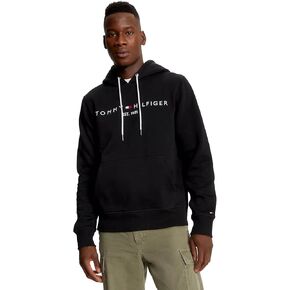 TOMMY HILFIGER Men's Iconic Fleece Embroidered Tommy Logo Pullover Hoodie Sweatshirt Collection 2024, Medium, Black