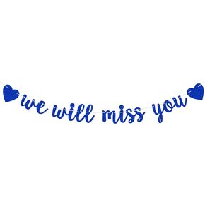 Blue Glitter We Will Miss You Banner - Farewell Banner - Graduation, Retirement, Going Away, Goodbye, Farewell Party Decorations