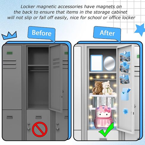 Patelai 12 Pcs Locker Organizer Decorating Kit Back to School Essentials Include Pen Holder Locker Organizer Shelf Mirror Faux Fur Rug Whiteboard with Marker Magnet String Light for Girls (Blue) in Saudi Arabia