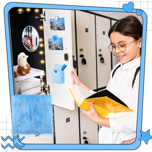 Patelai 12 Pcs Locker Organizer Decorating Kit Back to School Essentials Include Pen Holder Locker Organizer Shelf Mirror Faux Fur Rug Whiteboard with Marker Magnet String Light for Girls (Blue) in Saudi Arabia