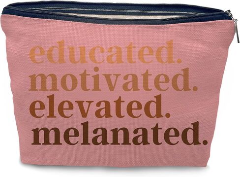 Nogrit African American Gifts,Black Women Gifts,Black Women Makeup Bag Cosmetic Bag,Educated Motivated Elevated Melanated Melanin Makeup Travel Toiletry Bag,gifts for African American women/black in Saudi Arabia
