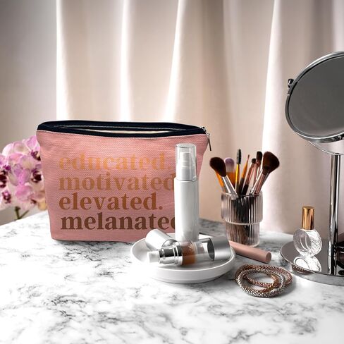 Nogrit African American Gifts,Black Women Gifts,Black Women Makeup Bag Cosmetic Bag,Educated Motivated Elevated Melanated Melanin Makeup Travel Toiletry Bag,gifts for African American women/black in Saudi Arabia