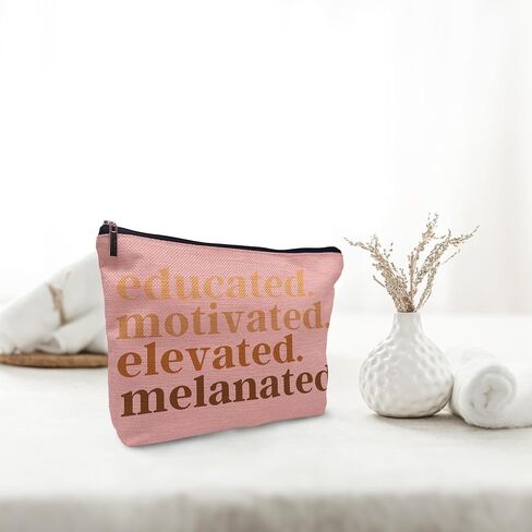 Nogrit African American Gifts,Black Women Gifts,Black Women Makeup Bag Cosmetic Bag,Educated Motivated Elevated Melanated Melanin Makeup Travel Toiletry Bag,gifts for African American women/black in Saudi Arabia