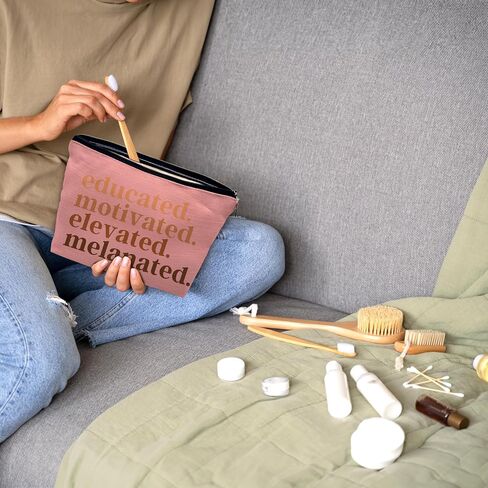 Nogrit African American Gifts,Black Women Gifts,Black Women Makeup Bag Cosmetic Bag,Educated Motivated Elevated Melanated Melanin Makeup Travel Toiletry Bag,gifts for African American women/black in Saudi Arabia