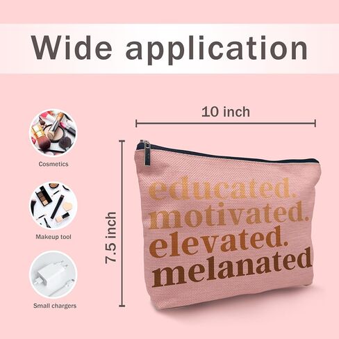 Nogrit African American Gifts,Black Women Gifts,Black Women Makeup Bag Cosmetic Bag,Educated Motivated Elevated Melanated Melanin Makeup Travel Toiletry Bag,gifts for African American women/black in Saudi Arabia