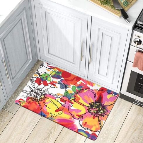 Rugshop Modern Bright Flowers Anti Fatigue Standing Mat 18" x 47" Cream in Saudi Arabia