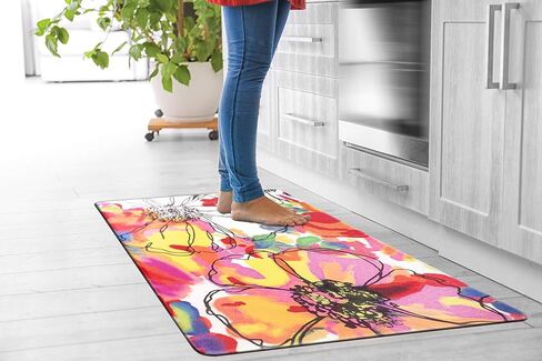 Rugshop Modern Bright Flowers Anti Fatigue Standing Mat 18" x 47" Cream in Saudi Arabia