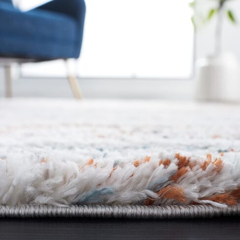 سجادة منطقة مجموعة Safavieh Berber Shag - 8 × 10 بوصة، باللون الأزرق الصدأ والعاجي، تصميم مخطط، لا يتساقط ويسهل العناية به، سمك 1.25 بوصة مثالي للمناطق ذات حركة المرور العالية في غرفة المعيشة وغرفة النوم (BER565A) in Kuwait