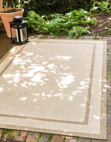 Unique Loom Outdoor Border Collection Area Rug - Border (2' 2" x 3' 1" Rectangle, Beige/ Brown) in Saudi Arabia