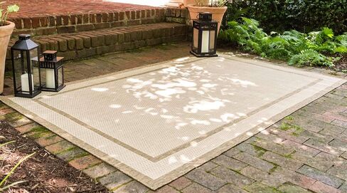 Unique Loom Outdoor Border Collection Area Rug - Border (2' 2" x 3' 1" Rectangle, Beige/ Brown) in Saudi Arabia