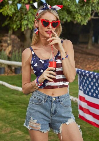 Maisolly Women's 4th of July Sexy American Flag Patriotic Crop Tank Top in Saudi Arabia