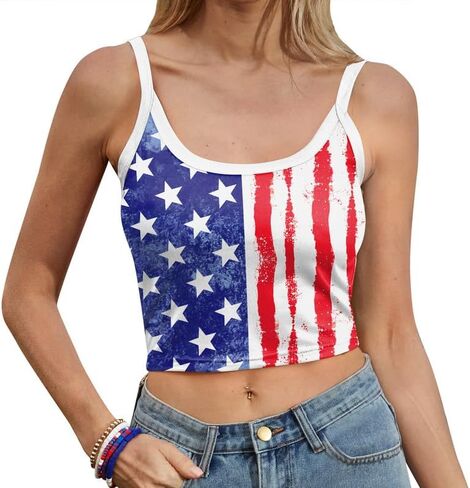 Maisolly Women's 4th of July Sexy American Flag Patriotic Crop Tank Top in Saudi Arabia
