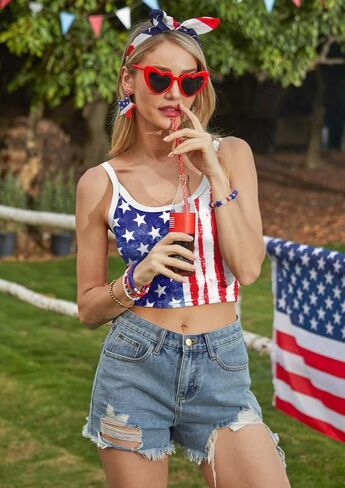 Maisolly Women's 4th of July Sexy American Flag Patriotic Crop Tank Top in Saudi Arabia
