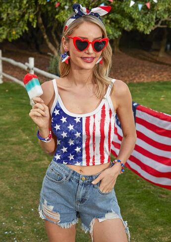 Maisolly Women's 4th of July Sexy American Flag Patriotic Crop Tank Top in Saudi Arabia