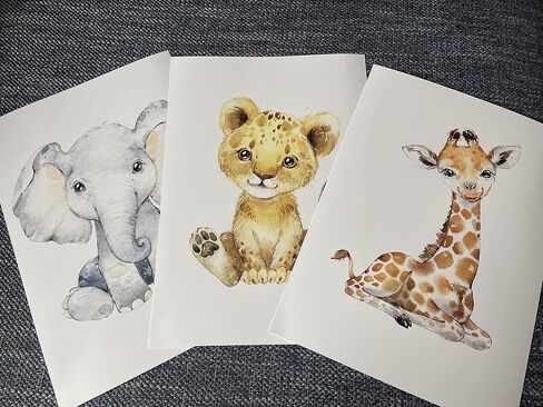 Safari Animals Baby Girl or Boy Nursery Set of 3 Unframed Wall Art Prints, Full Body Baby Animals in Color, Child Bedroom Nursery Decor Posters, Elephant Lion Giraffe (11x14) in Saudi Arabia