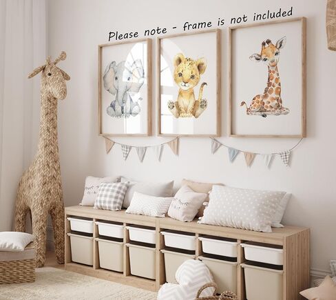 Safari Animals Baby Girl or Boy Nursery Set of 3 Unframed Wall Art Prints, Full Body Baby Animals in Color, Child Bedroom Nursery Decor Posters, Elephant Lion Giraffe (11x14) in Saudi Arabia