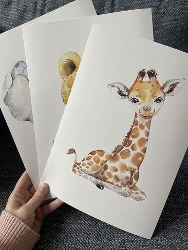 Safari Animals Baby Girl or Boy Nursery Set of 3 Unframed Wall Art Prints, Full Body Baby Animals in Color, Child Bedroom Nursery Decor Posters, Elephant Lion Giraffe (11x14) in Saudi Arabia
