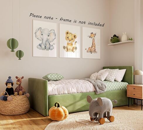 Safari Animals Baby Girl or Boy Nursery Set of 3 Unframed Wall Art Prints, Full Body Baby Animals in Color, Child Bedroom Nursery Decor Posters, Elephant Lion Giraffe (11x14) in Saudi Arabia