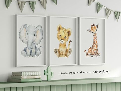Safari Animals Baby Girl or Boy Nursery Set of 3 Unframed Wall Art Prints, Full Body Baby Animals in Color, Child Bedroom Nursery Decor Posters, Elephant Lion Giraffe (11x14) in Saudi Arabia