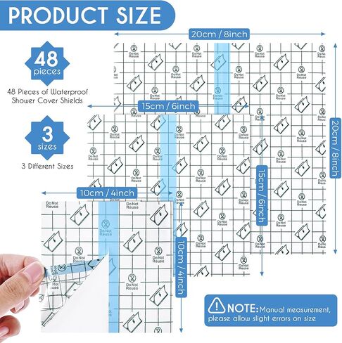 48 Pieces Transparent Stretch Adhesive Bandage Waterproof Adhesive Bandages Clear Protective Adhesive Bandage Waterproof Transparent Dressing Tape 3 Sizes, 8 x 8 Inch, 6 x 6 Inch, 4 x 4 Inch in Saudi Arabia