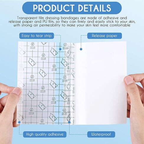 48 Pieces Transparent Stretch Adhesive Bandage Waterproof Adhesive Bandages Clear Protective Adhesive Bandage Waterproof Transparent Dressing Tape 3 Sizes, 8 x 8 Inch, 6 x 6 Inch, 4 x 4 Inch in Saudi Arabia