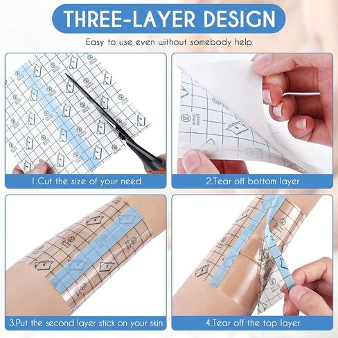 48 Pieces Transparent Stretch Adhesive Bandage Waterproof Adhesive Bandages Clear Protective Adhesive Bandage Waterproof Transparent Dressing Tape 3 Sizes, 8 x 8 Inch, 6 x 6 Inch, 4 x 4 Inch in Saudi Arabia